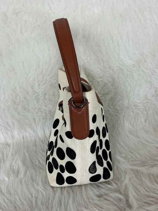 Longchamp Roseau Essential Ivory Black Polka Dot Fabric Small Bucket Bag - Picture 5 of 12